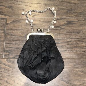 Tara Jarmon Black Quilted Clutch with Silver Chain